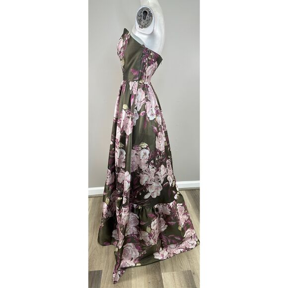 NWOT MAC DUGGAL Green Strapless Bottom Ruffle Floral Gown Size US 8 $698 - Picture 5 of 9